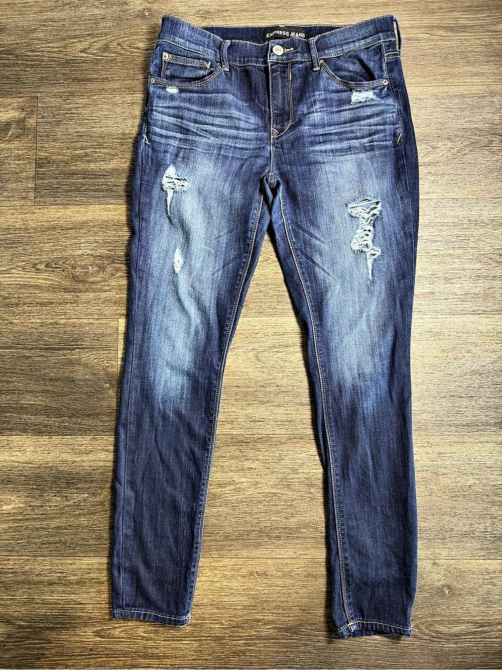 Express Legging Mid Rise Distressed Skinny Jeans Blue Waist 10R